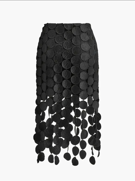 The Unbranded Brand Dresses & Skirts - Black Circle Appliqué Pencil Skirt with Fringe Detail